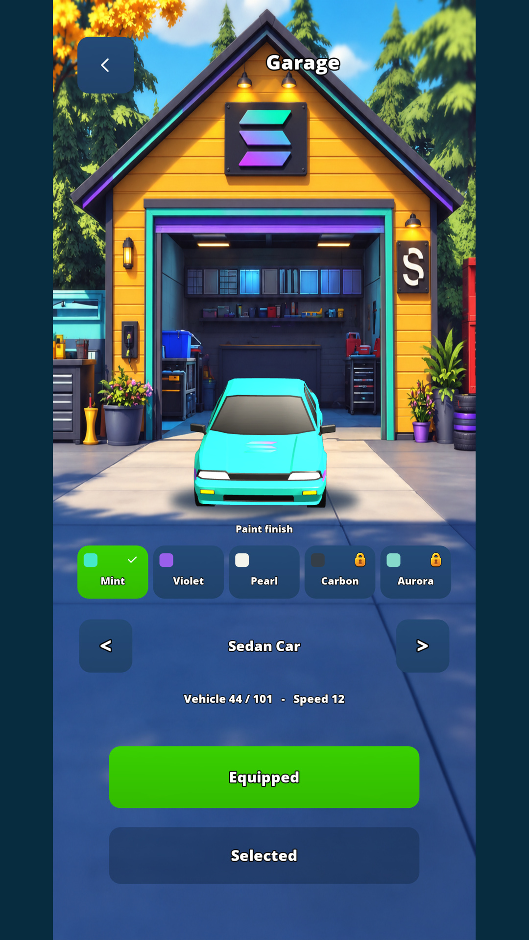 The Seeker City Garage with a mint vehicle and paint selection